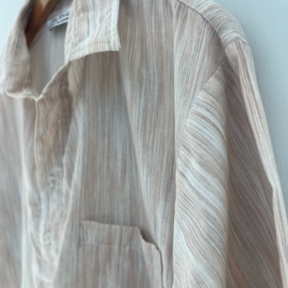 Vintage Lilly Dache Men's Short Sleeve Shirt Tan Stripe Retro Design 1970's - Picture 2 of 9